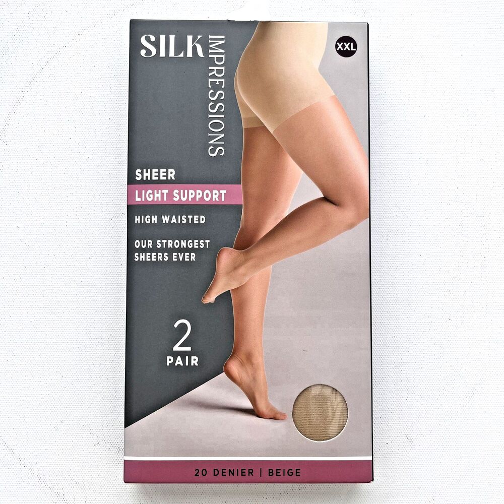NEW SILK Impressions Rich‎ Tan Sheer Light Support Pantyhose XXL(Beige) 2pr